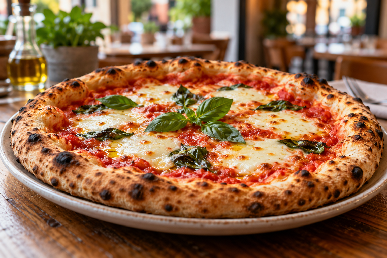 Pizza margherita, photo illustrative générée pour cette fiche fictive